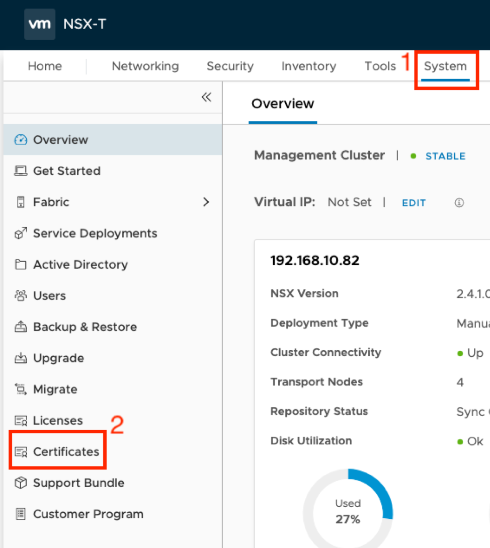 System -> Certificates