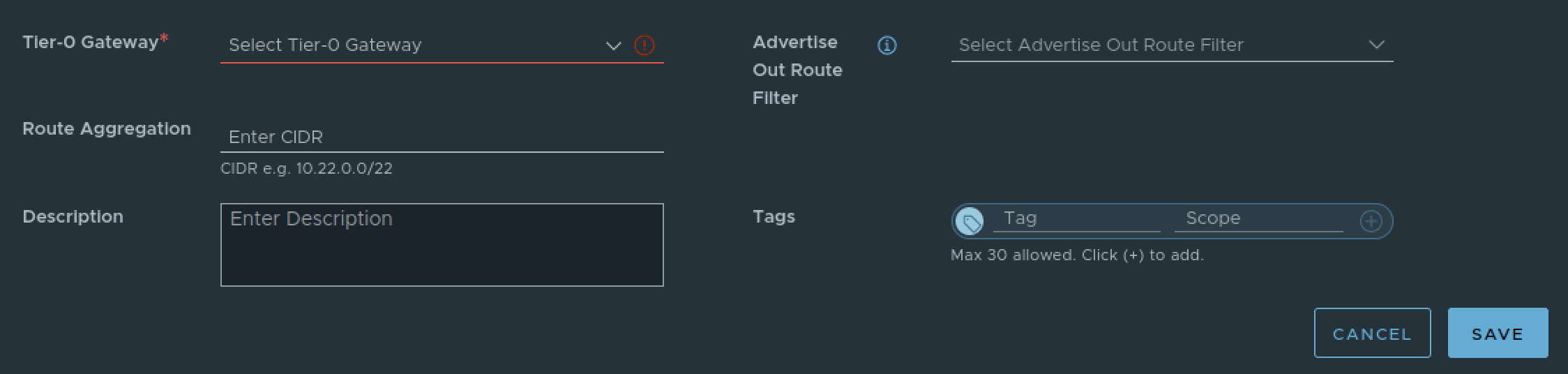 The configuration options for a Centralized Transit Gateway